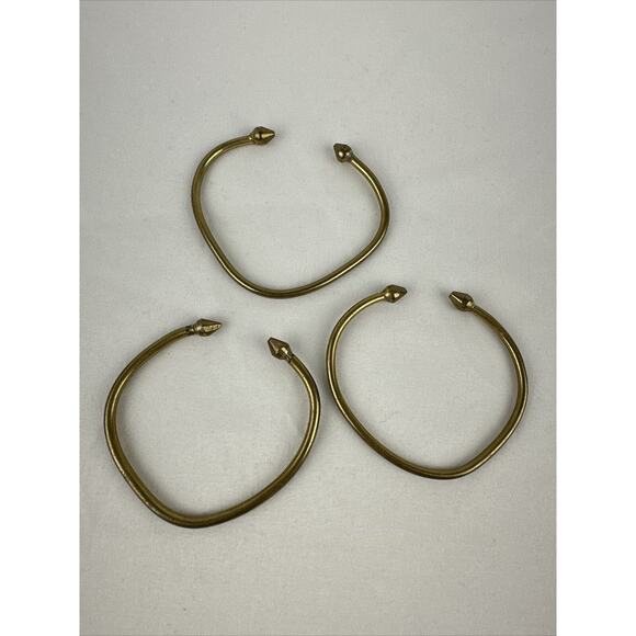 Vintage Brass Hand Forged Brutalist Spike Tip Cuff Bracelet Set of 3 Steampunk - Picture 4 of 7